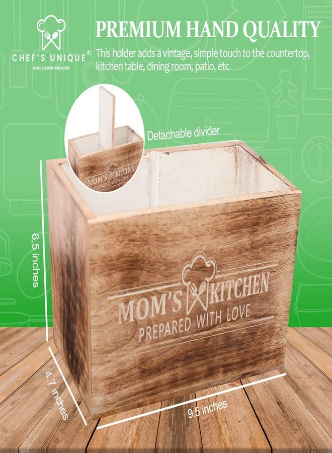 CHEF'S UNIQUE Wooden Utensil Holder For Countertop - Durable Cooking Utensils Holder - large Rustic Countertop Kitchen Décor - Spatula Utensils And Spoons Organizer With Divider - Image 3